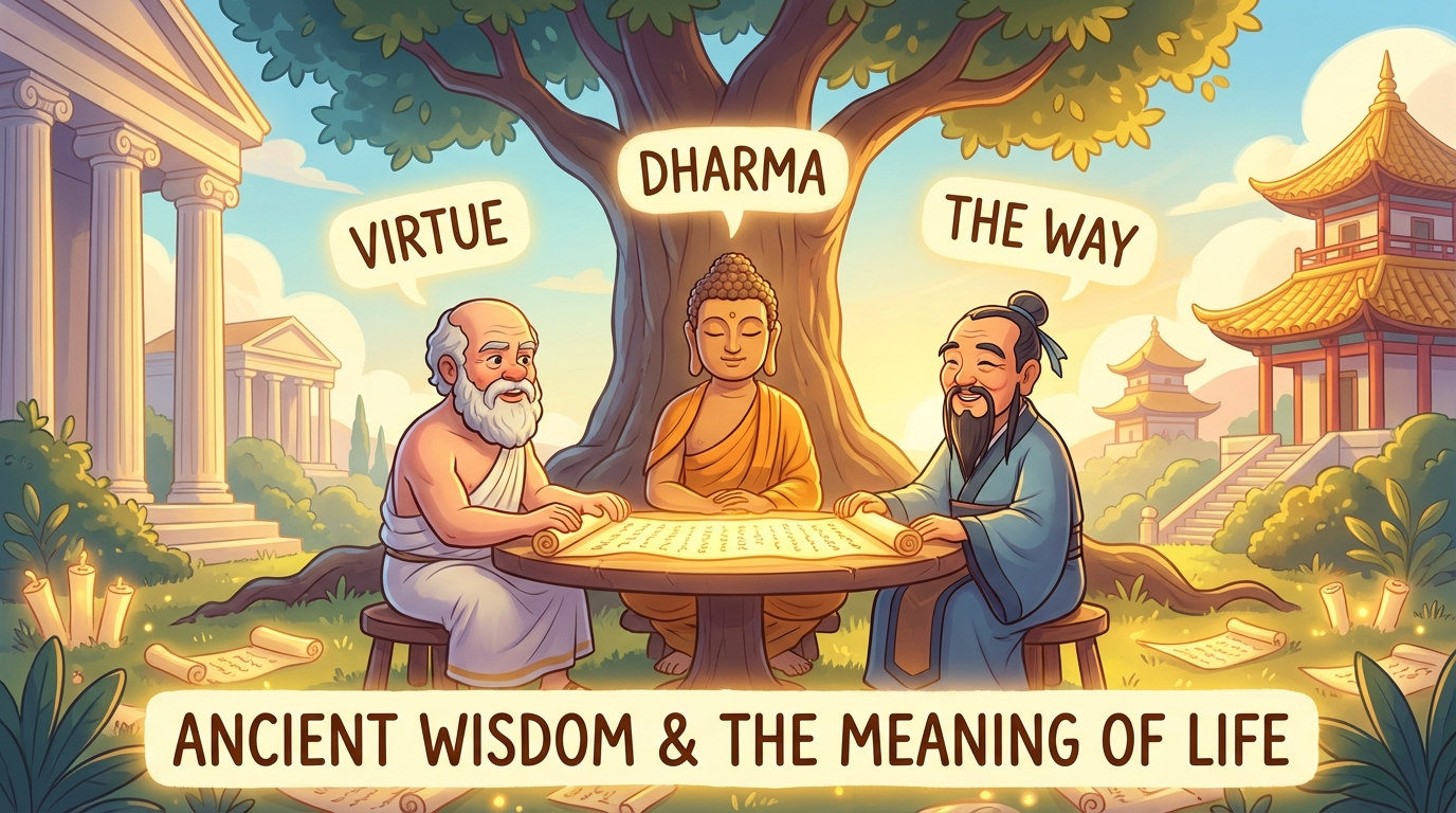 Pixar style infographic about ancient wisdom