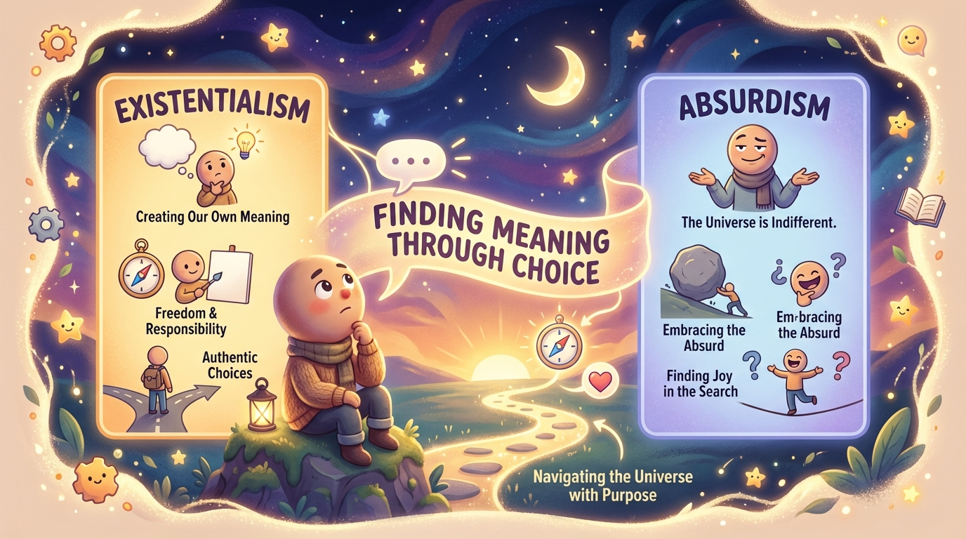 Pixar style infographic about modern philosophy