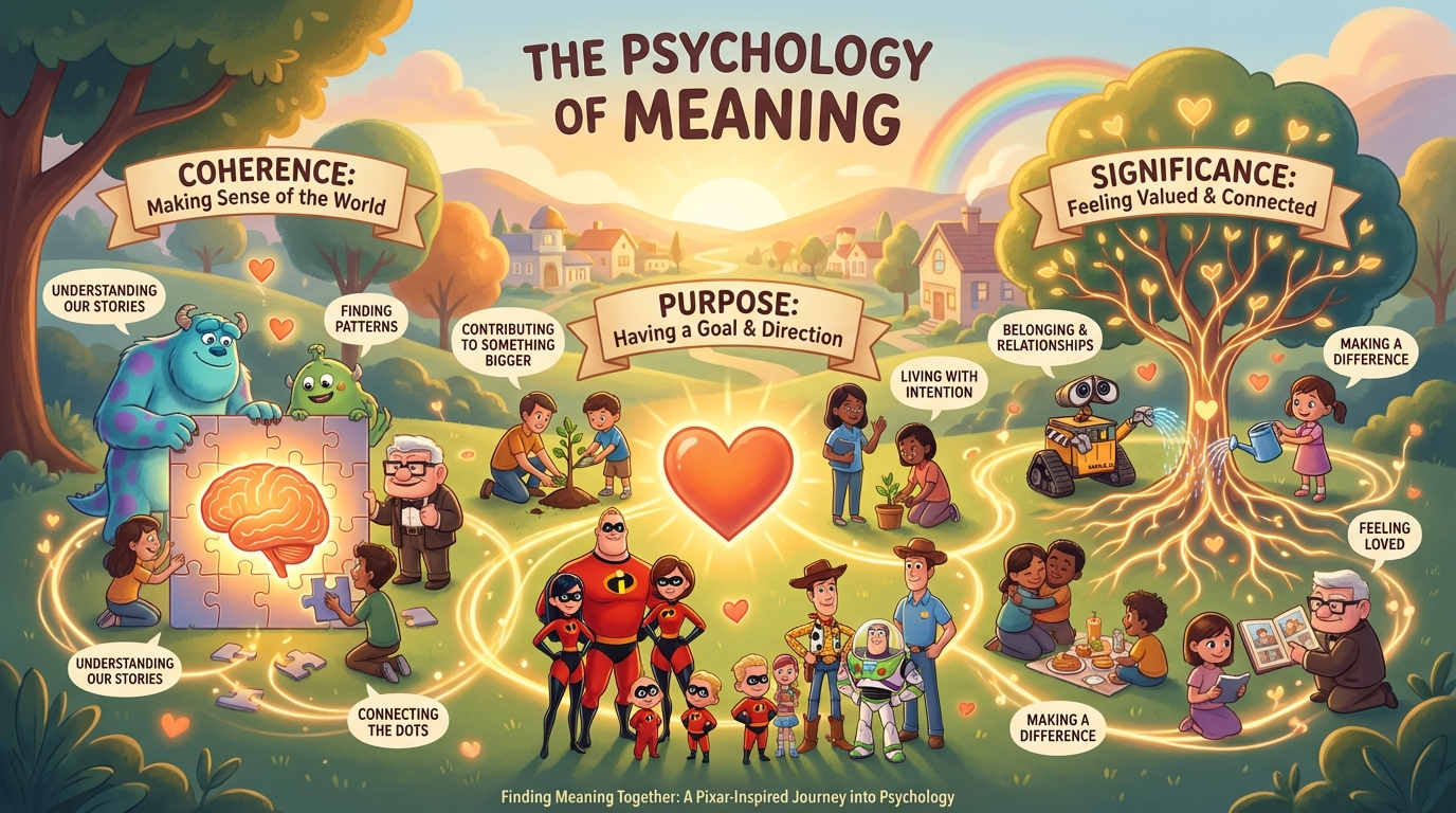 Pixar style infographic about psychological insights