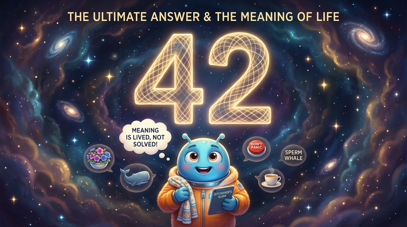 Pixar style infographic about the answer 42