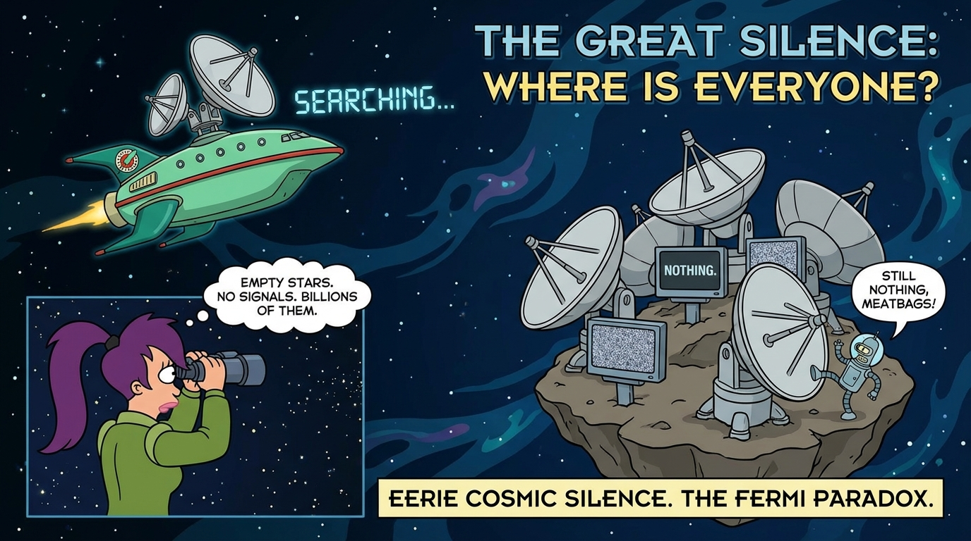 Futurama style infographic about the Great Silence