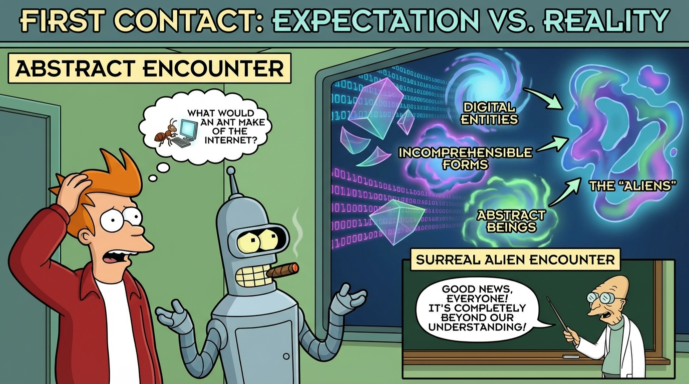 Futurama style infographic about alien contact
