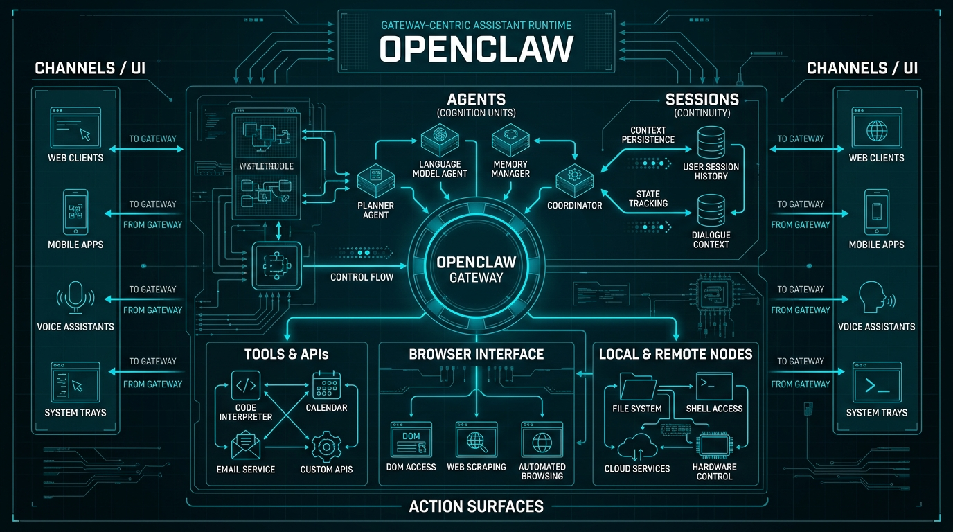 Blueprint infographic showing OpenClaw mental model