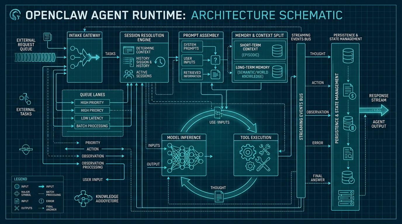 Blueprint infographic showing OpenClaw agent runtime