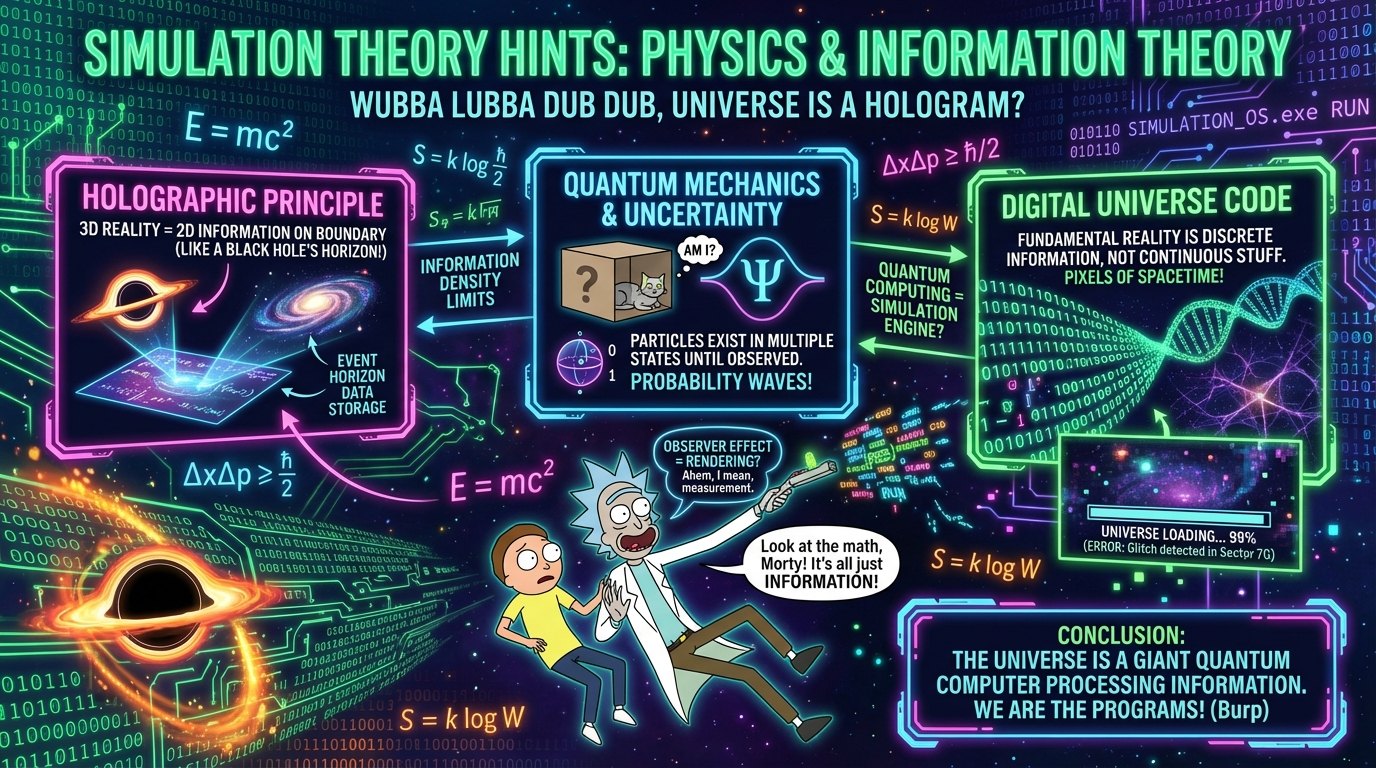 Rick and Morty style infographic about scientific perspectives on simulation
