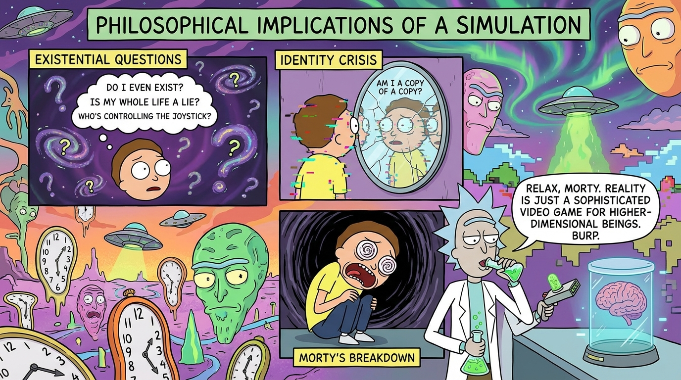 Rick and Morty style infographic about philosophical implications