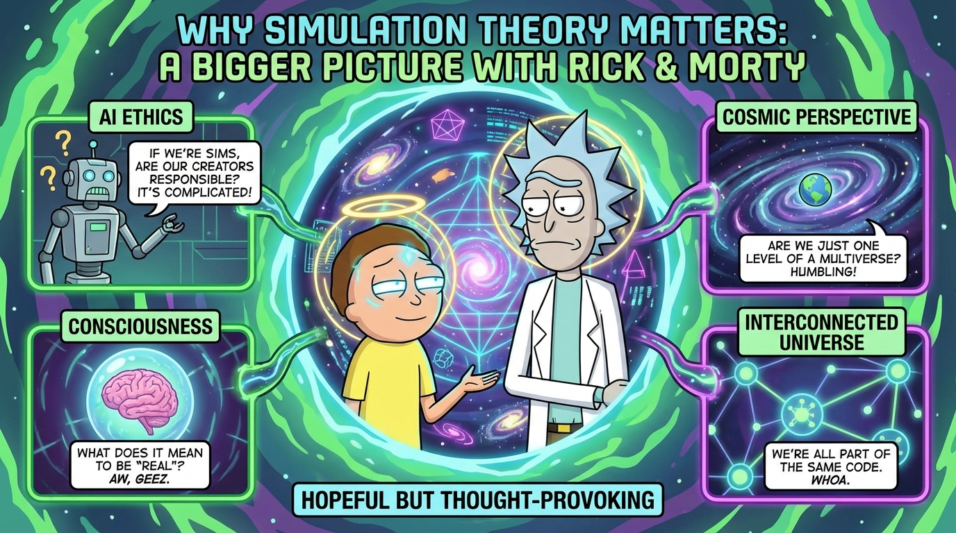 Rick and Morty style infographic about why simulation theory matters