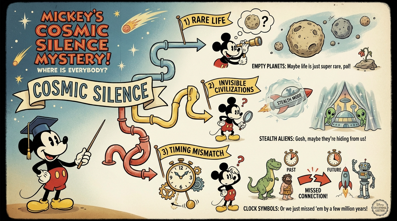Three paths explaining cosmic silence
